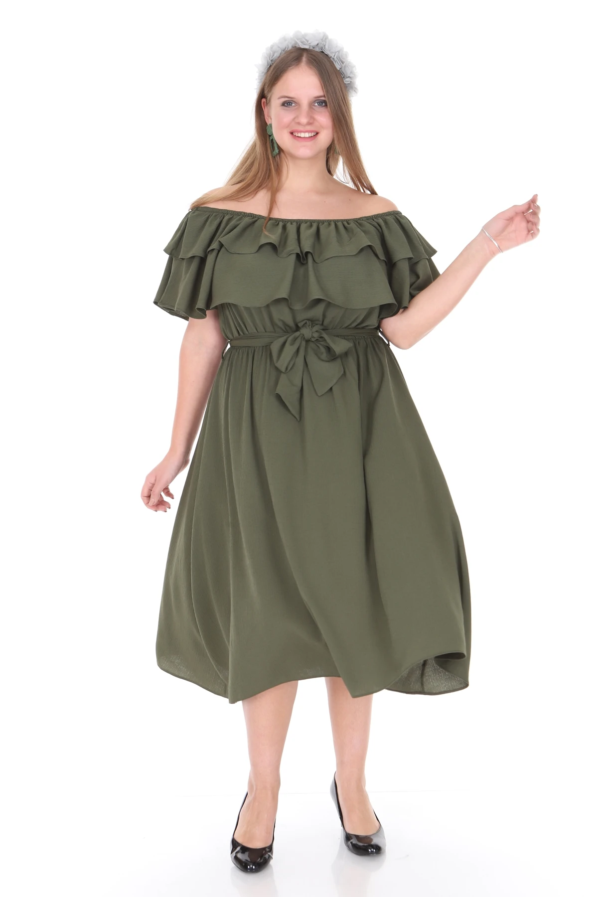 

Lir Women Large Size Roba Ruffle Tiers Dress Khaki L1611