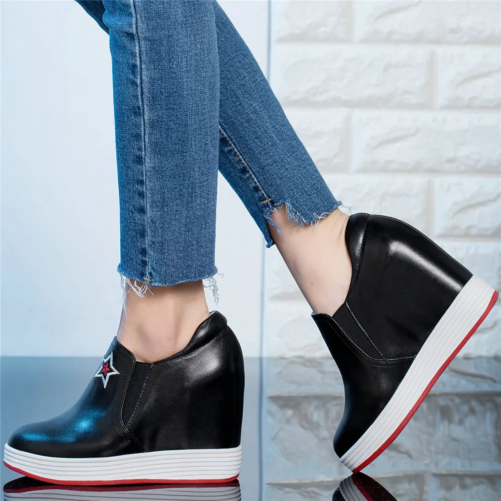 

Wedges Oxfords Shoes Women Cow Leather High Heel Ankle Boots Female Round Toe Fashion Sneakers Platform Pumps Shoes Casual Shoes
