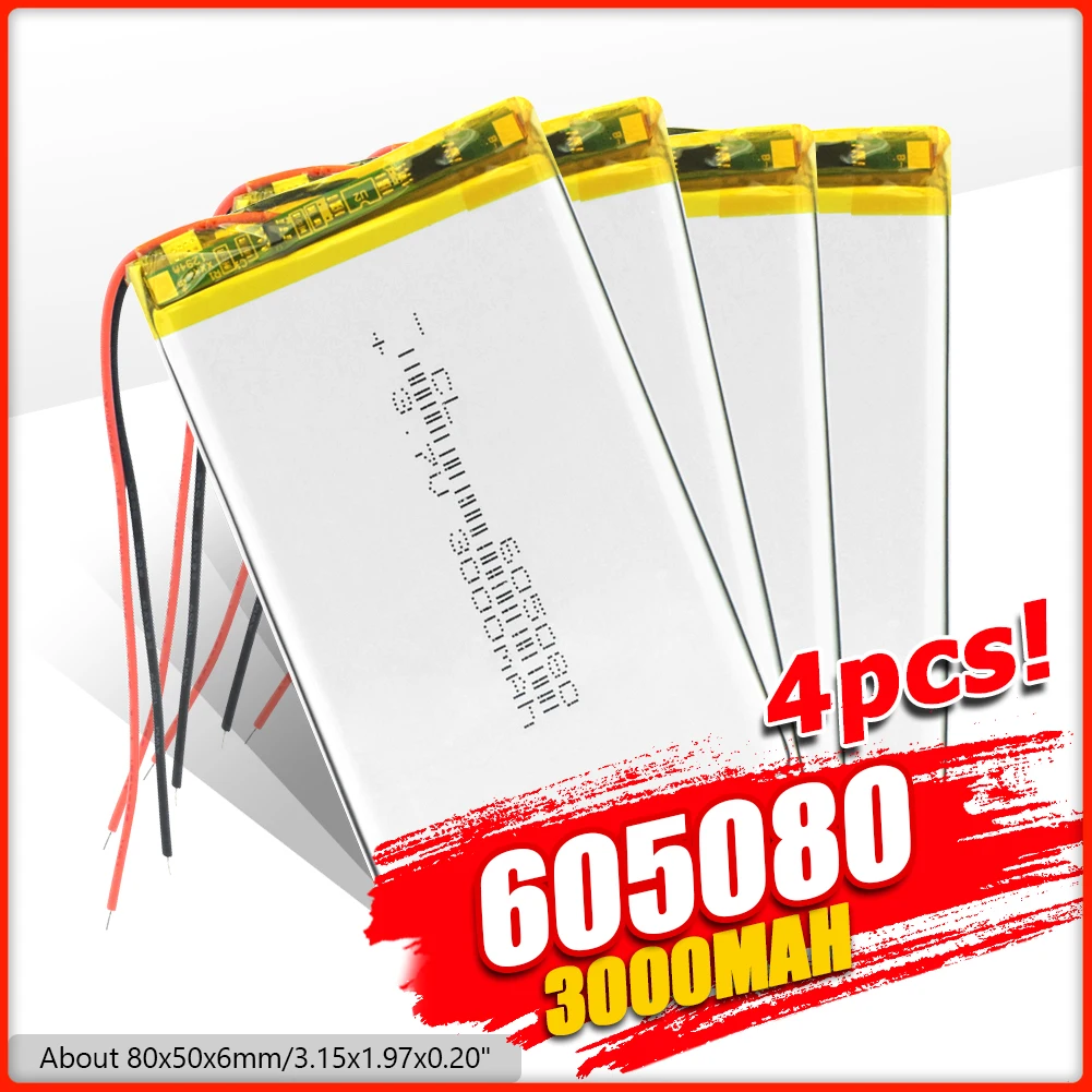 Литий полимерный аккумулятор Батарея 605080 3 7 V 3000mAh Lipo для Mp4 планшета (1 шт.)/2/4pcsTablet