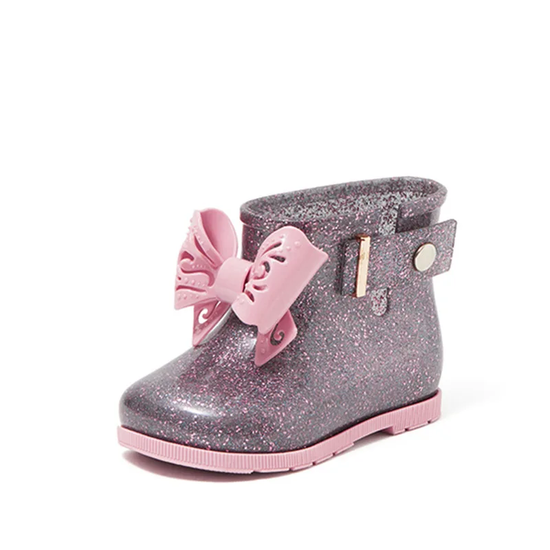 Детские резиновые сапоги для девочек водонепроницаемые из ПВХ с бантом