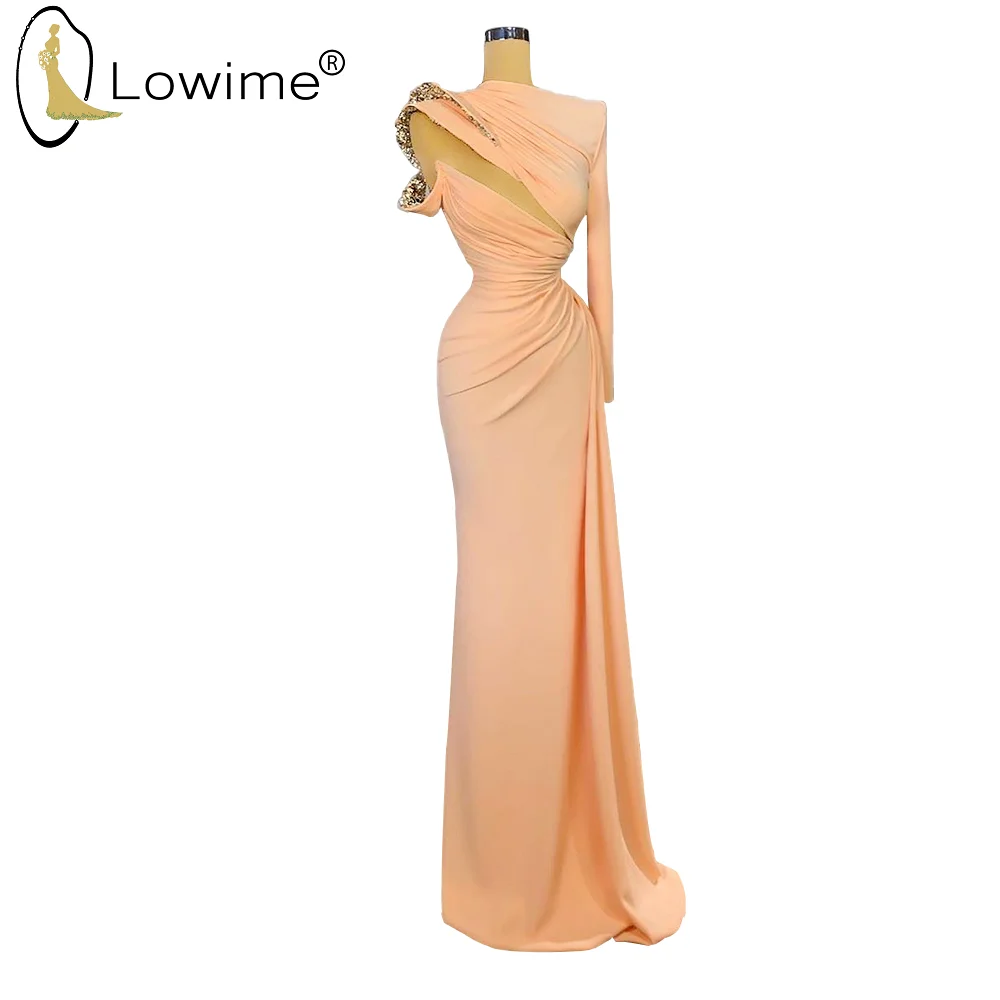 

Арабские сексуальные розовые вечерние платья Русалка с одним длинным рукавом халаты для выпускного вечера вечерние платья ние платья 2020