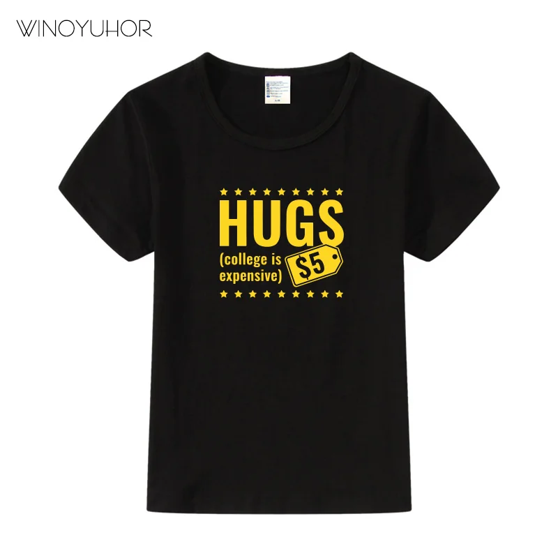 Летняя футболка с надписью Hugs $5 для девочек|Тройники| |