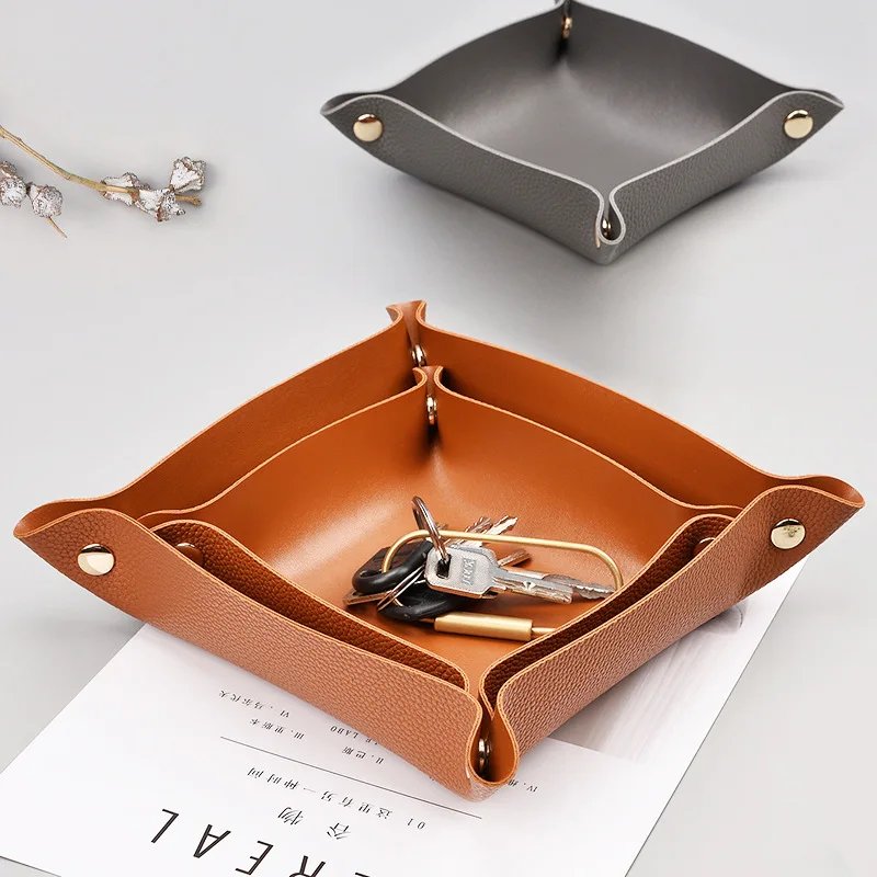 

Storage Tray Boxes PU Leather Removable Metal Concealed Buckle Household Sundries Organizer