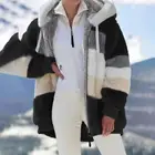 Куртка женская с подкладкой из овечьей шерсти, ветрозащитная Повседневная теплая кашемировая куртка на молнии, контрастный цвет, весна-осень, 2021