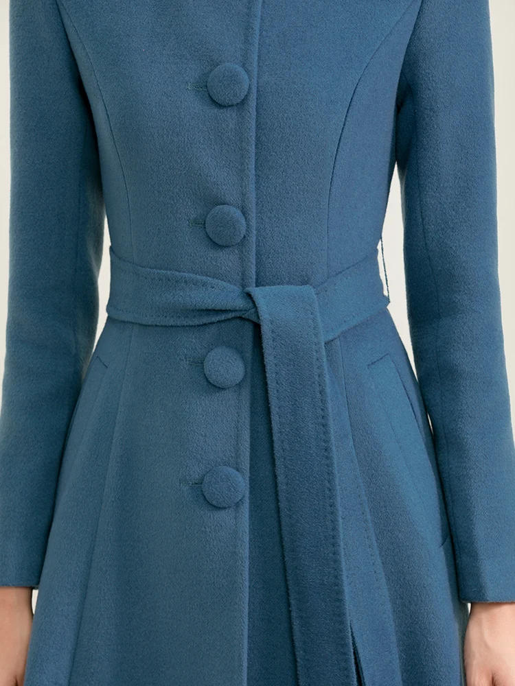 

2020 New Autumn Winter Women Wool Jacket Stand Collar Solid Color Long Sleeve Woolen Overcoat Plus Size Blue Outwear for Women