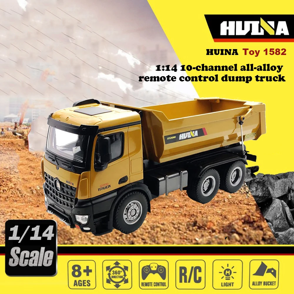 

Huina 1582 Grote Schaal 1:14 Tien-Kanaals Afstandsbediening Legering Dump Truck Mine Vervoer Dumper RC Car Toys for Children