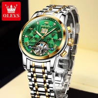 olevs mens watch automatic mechanical tourbillon slef wind luxury stainless steel waterproof luminous date wrist watch