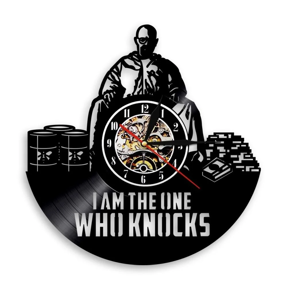 I Am The One Who Knocks Inspired by Heisenberg Quote Vinyl Record Wall Clock TV Series Home Theater Decor Clock Vinyl Disk Craft