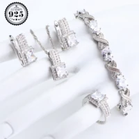 white cz 925 sterling silver wedding jewelry sets for women costume bridal jewelry bracelets pendant ring necklace set gift box