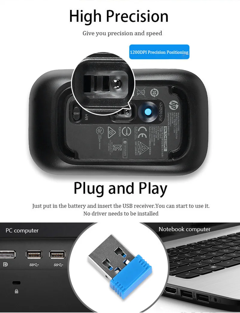 Новая оптическая беспроводная мышь hp 2,4 ГГц Z3700 Mute Slim Silent Colorful 1200 dpi для ноутбука, оригинальная мини-мыши