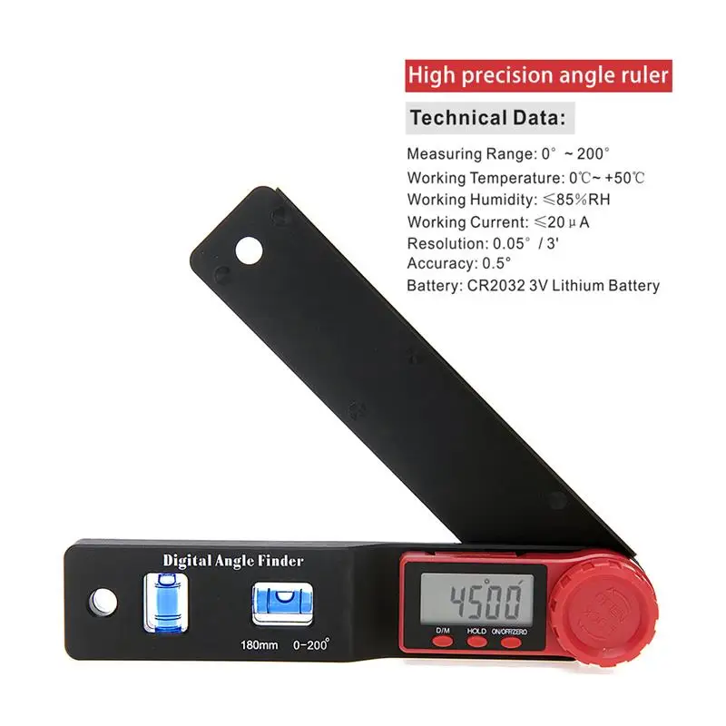 

2 In 1 Digital Meter Angle 180MM Inclinometer Angle Digital Ruler Protractor Electronic Angle Finder Measuring Tool