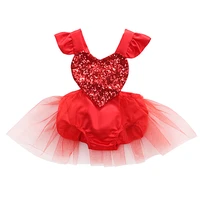 valentines day lovely princess romper dress summer baby girls clothes petal sleeve sequin solid backless belt lace jumpsuits