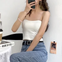 sexy solid tank top black halter female outer wear with chest pad tube bottoming beauty back crop tops women summer camis