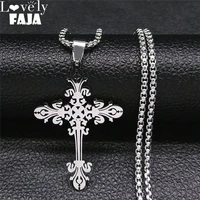 gothic flower cross stainless steel necklaces chain for womenmen cross gothic necklace jewelry acier inoxydable n7035s02