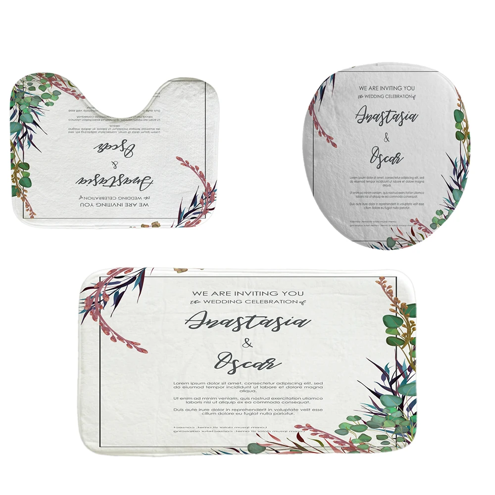 

Wedding Invitations Shower Curtain Creative Bathroom Decor 4 Piece Set Toilet Mat Pad Minimalism Design