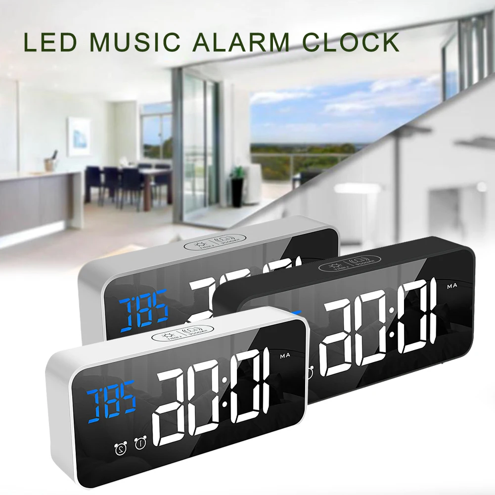 Цифровой будильник светодиодный дисплей температуры портативный зеркальный