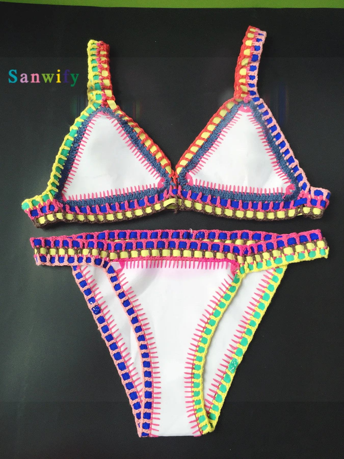 QL001 Соблазнительные хендмейд вязаный цветной бикини комплект сочетающихся