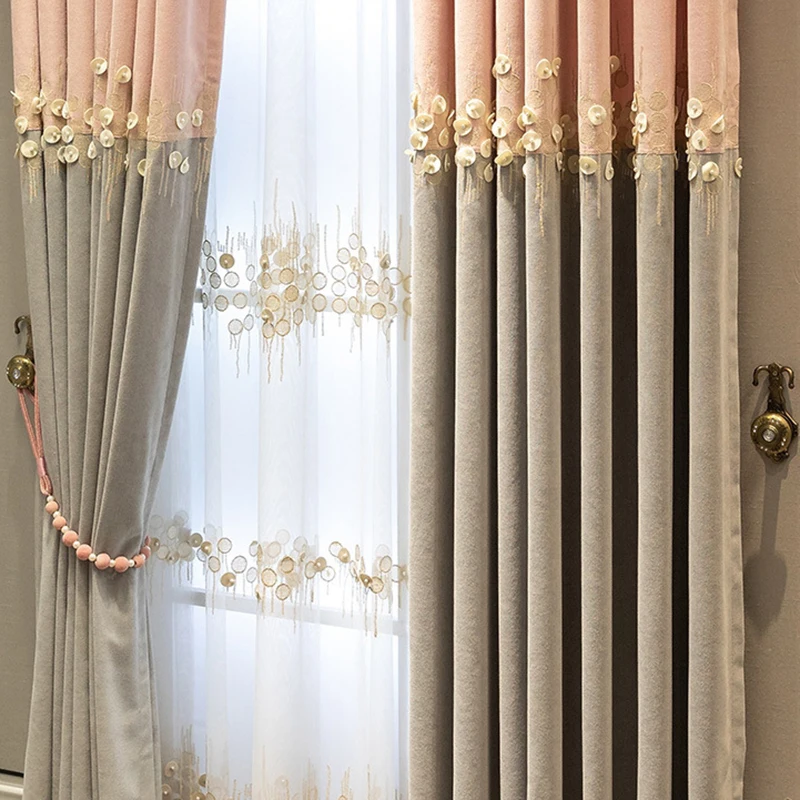 Шторы из шенилла с жемчугом для принцессы нежные занавески гостиной затемняющие