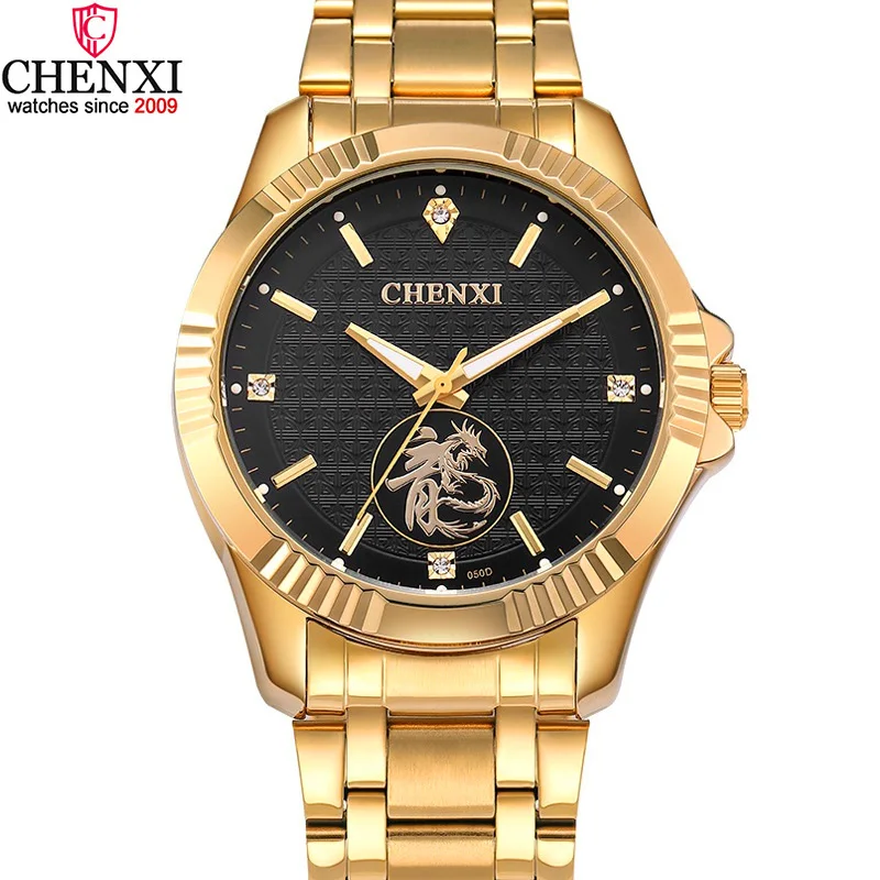 Топ Роскошные золотые мужские часы из нержавеющей стали CHENXI бренд Дракон