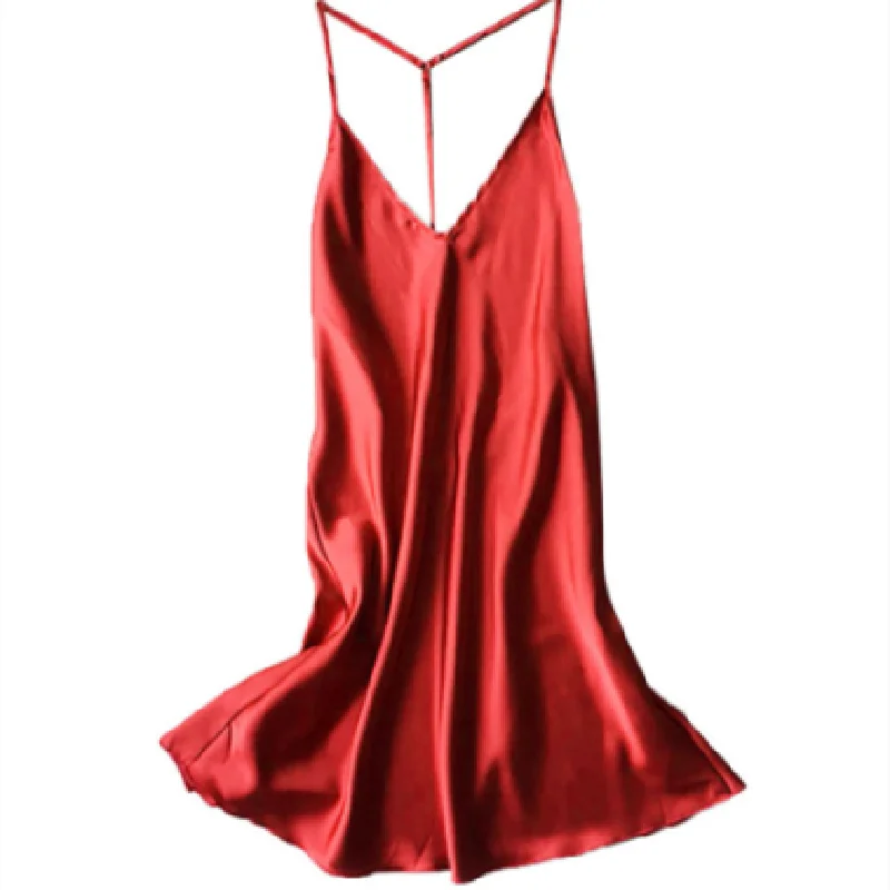 

Горячая Распродажа, женское атласное платье для сна, однотонное эротическое нижнее белье из искусственного шелка с глубоким V-образным выре...