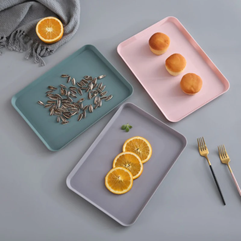 

Creative Plastic Rectangular Tray Multifunctional Storage Trays Tea Plate Living Room Cup Teacup StorageTray Household Kitchen F