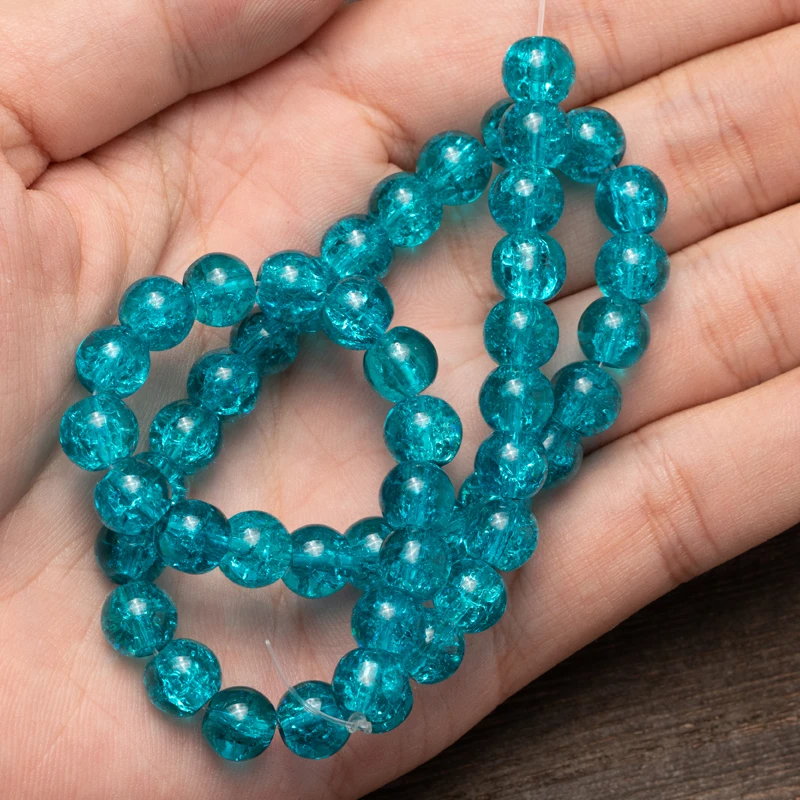 Оптовая продажа голубые треснувшие стеклянные бусины Шарм браслет круглые