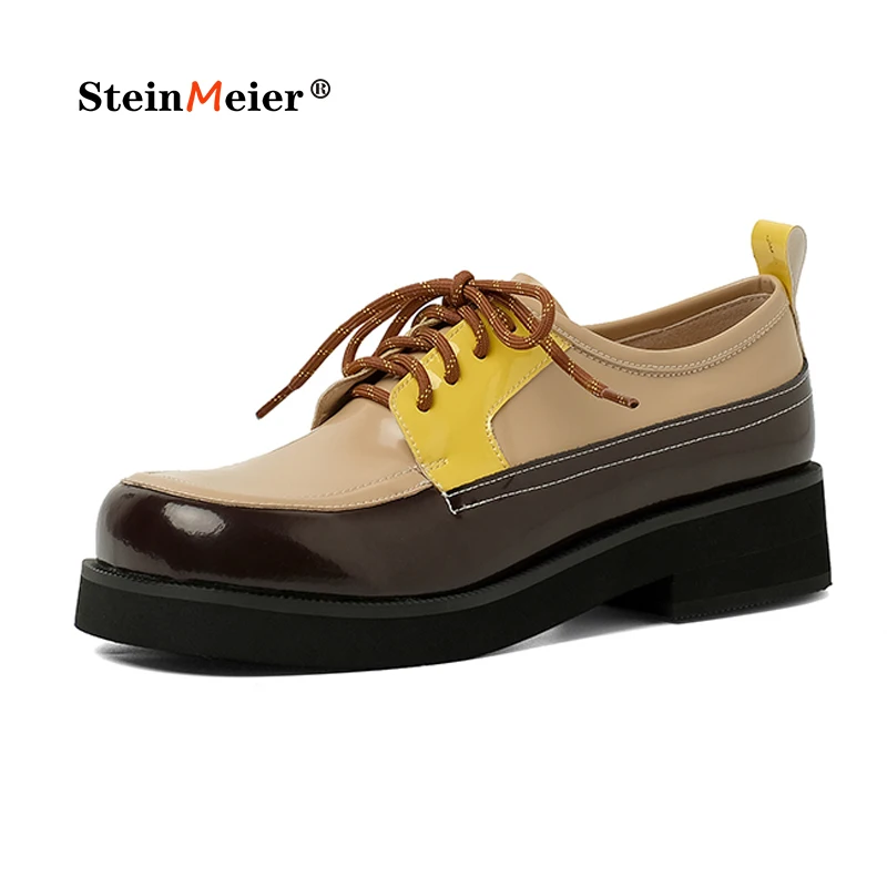 

2021 Hot Sale Genuine Leather Footwear Women Pumps Mixed Color Lace Up Comfortable Oxfords Casual Shoes Ladies Shoes