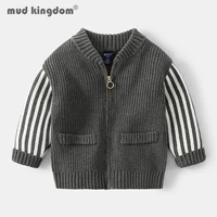 mudkingdom kids zipper sweater patchwork solid striped long sleeve thick knit tops outerwear boys spring autumn fashion clothing