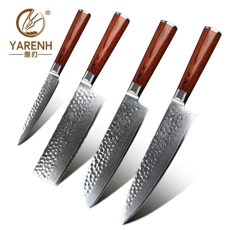 YARENH 4 шт набор кухонных ножей из дамасской стали, профессиональные наборы поварских ножей, японский VG10, набор кухонных ножей для шеф-повара nakiri santoku
