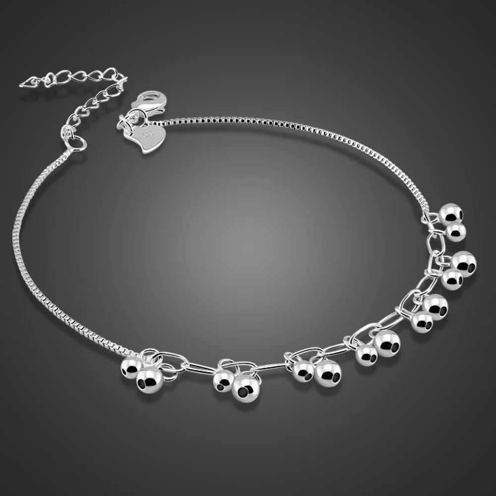 Women's 925 Sterling Silver Anklets Beads Pendant Design Femal Summer Foot Jewelry Not Allergic 27cm Solid Chains | Украшения и