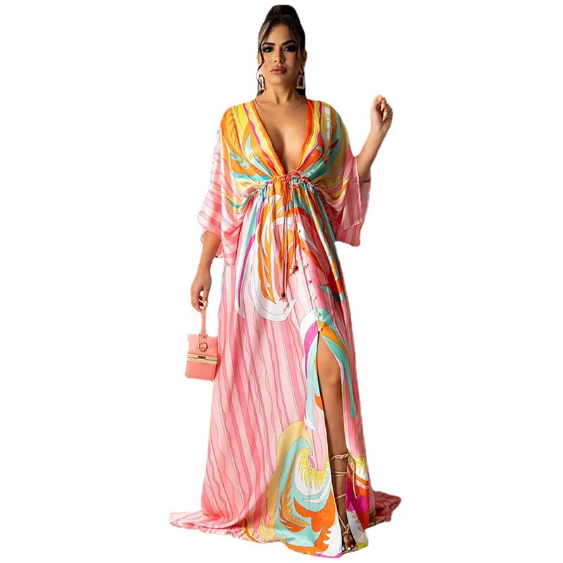 Женское платье с глубоким V-образным вырезом расклешенным рукавом | Женская