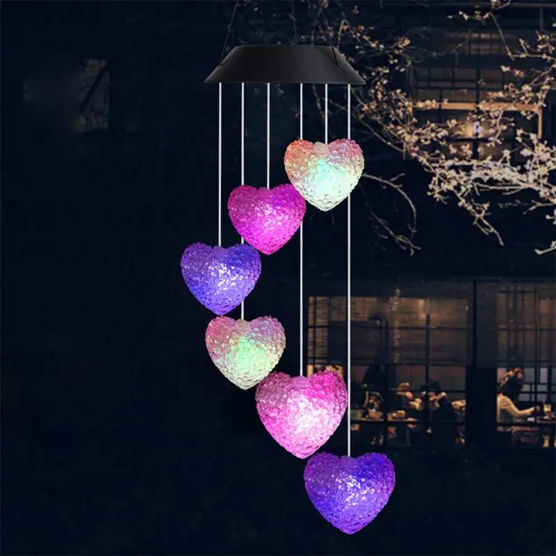 Heart Shape Solar Wind Chime Lamp Outdoor Color Changing 6 LEDs Light Colorful Decoration Party Yard Festival | Дом и сад