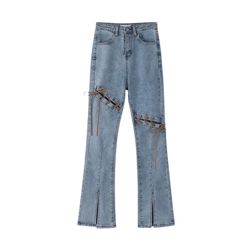 

Women Flare Pants Jeans Loose Casual Wide Leg Split Pants Female Harajuku Vintage Fashion Slim Fit Stretch High Waist Trousers