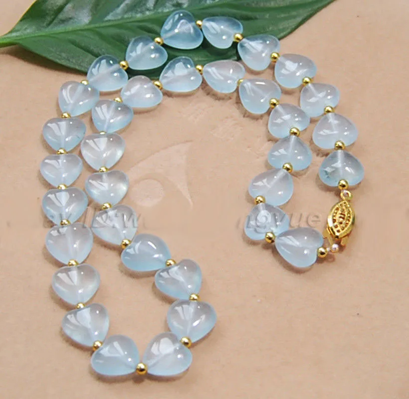 

12 мм синий бразильский Аквамарин драгоценные камни в форме сердца бусы 14K GP ожерелье AAA