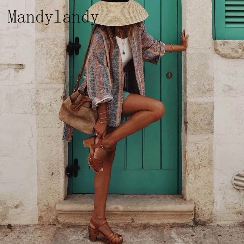 

Mandylandy Coat Autumn Fashion Loose Three Quarter Sleeve Coat Women's Casual Printed Bohemian Cardigan Coat