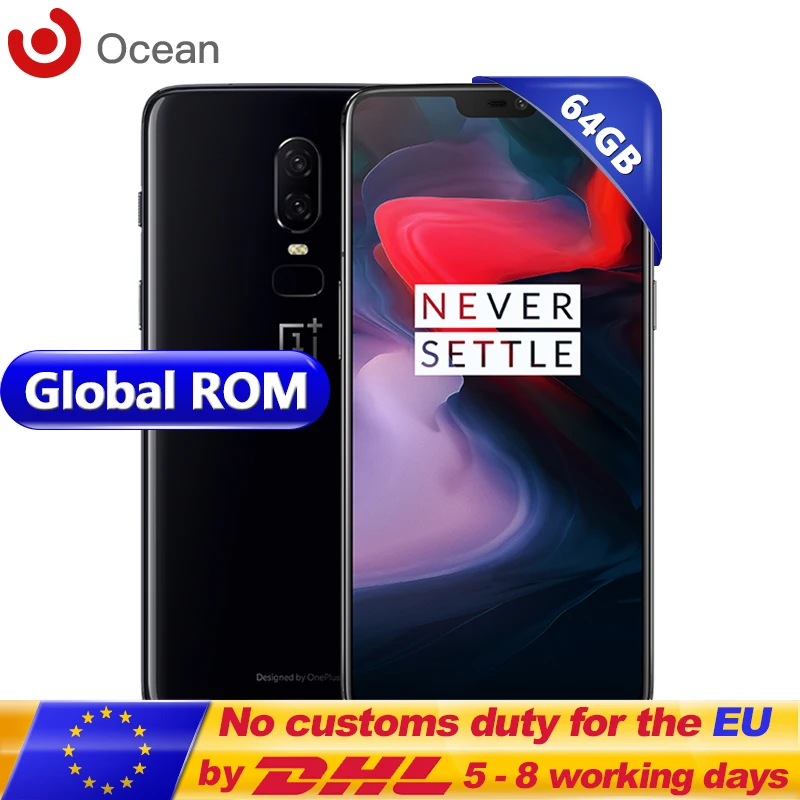 Оригинальный Oneplus 6 смартфон ГБ ОЗУ 64 Гб ПЗУ Восьмиядерный процессор Snapdragon 845
