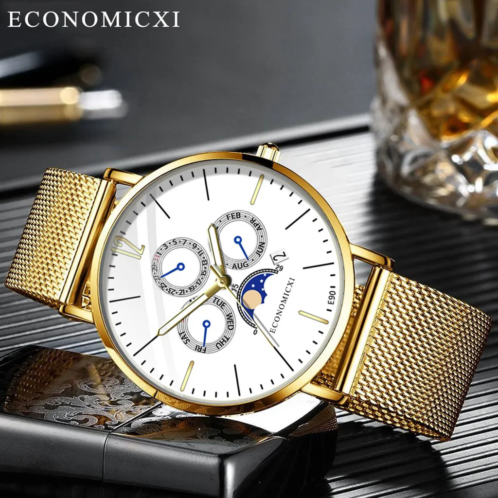 Мужские и женские 2019 новые модные повседневные часы роскошные золотые стальные