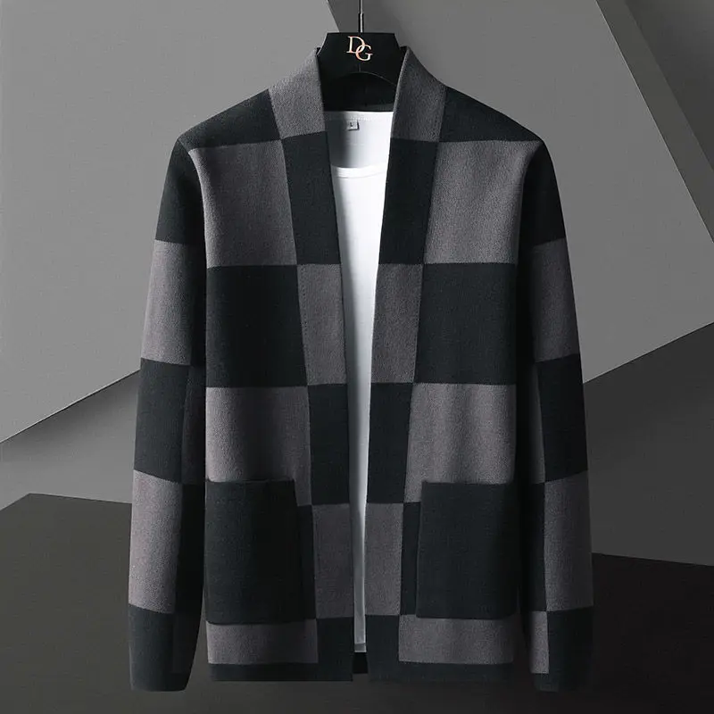 

Autumn and Winter Sweater Men 2022 New Korean Version Loose Cardigan Coat KnittedLine Clothes Plaid Fashion Tops