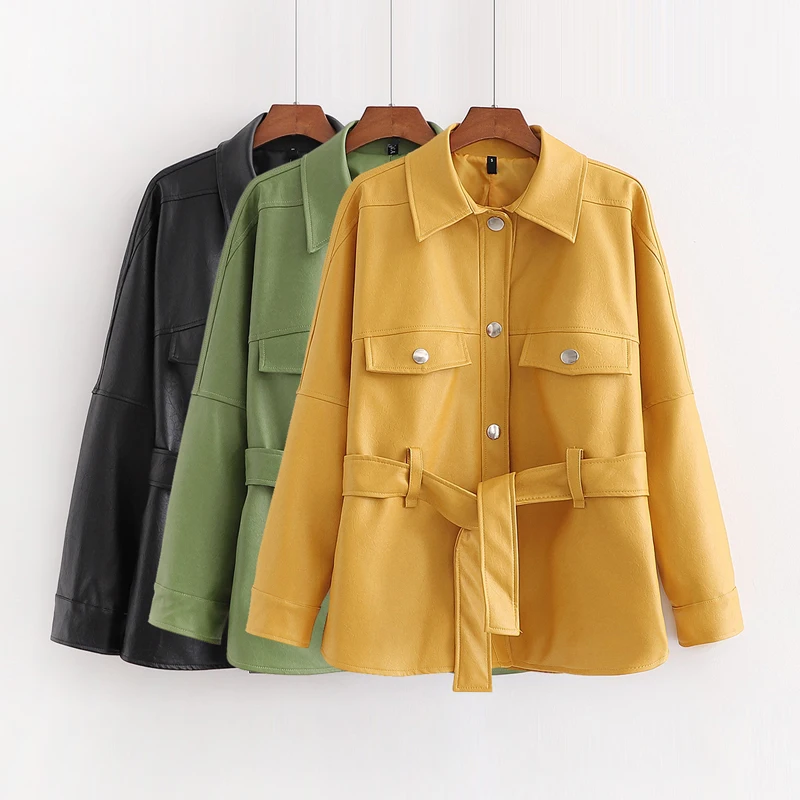 Женская байкерская куртка из искусственной кожи Повседневная однотонная Черная