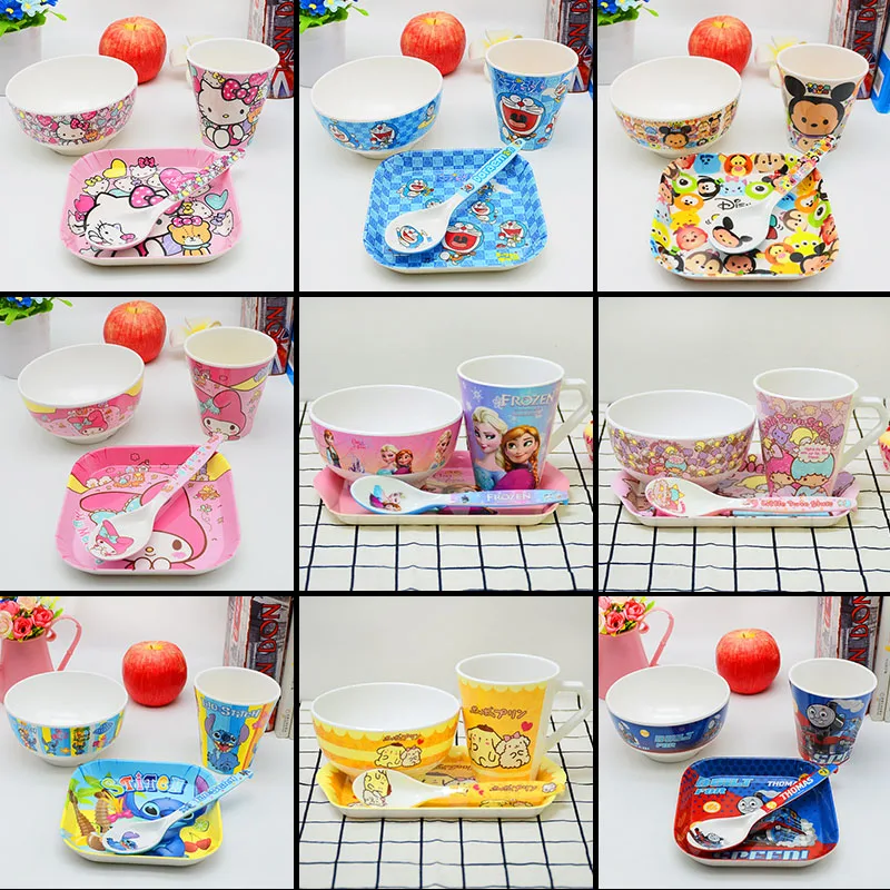 4 шт./компл. Детские Мультяшные меламиновые миски ложка чашки пластины для детей