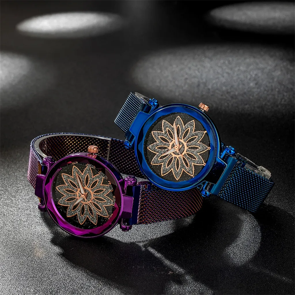 Модные женские часы Звездное небо с Циферблатом из нержавеющей стали кварцевые