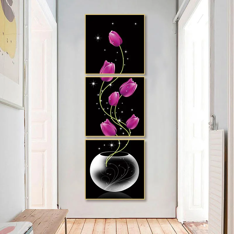 3 Панели вертикальная версия Настенная картина искусственная Роза красные цветы