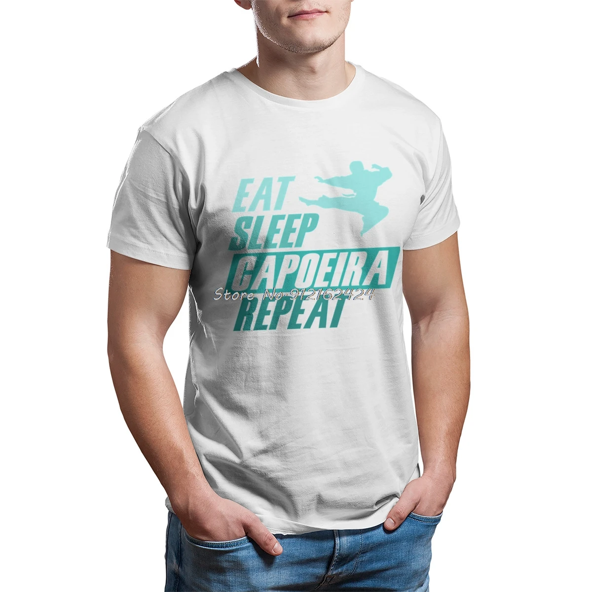 Футболка мужская с надписью Eat Sleep Capoeira хлопковая рубашка в бразильском стиле для