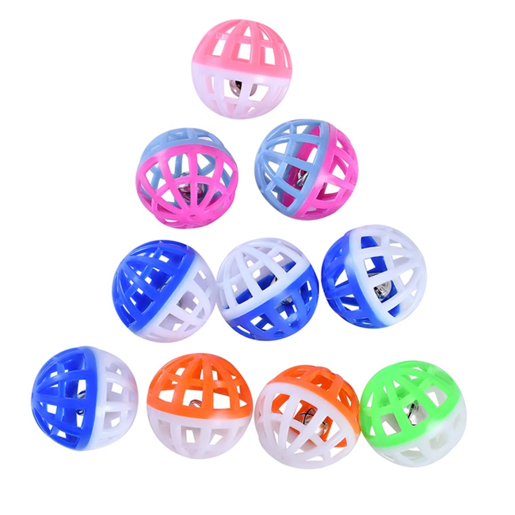 

10PCS Random Color Pet Toy Balls Hollow Cat Chasing Ball Toys Plastic Bell Balls for Birds Training Toys Small Animal Ball Toy