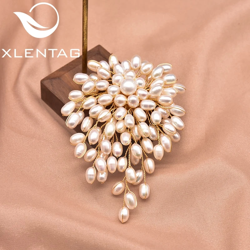 

XlentAg Natural Pearl Leaf Brooch is Specially Designed For Female Couples Engagement Gifts Handmade Fine Fashion Jewelry GO0382
