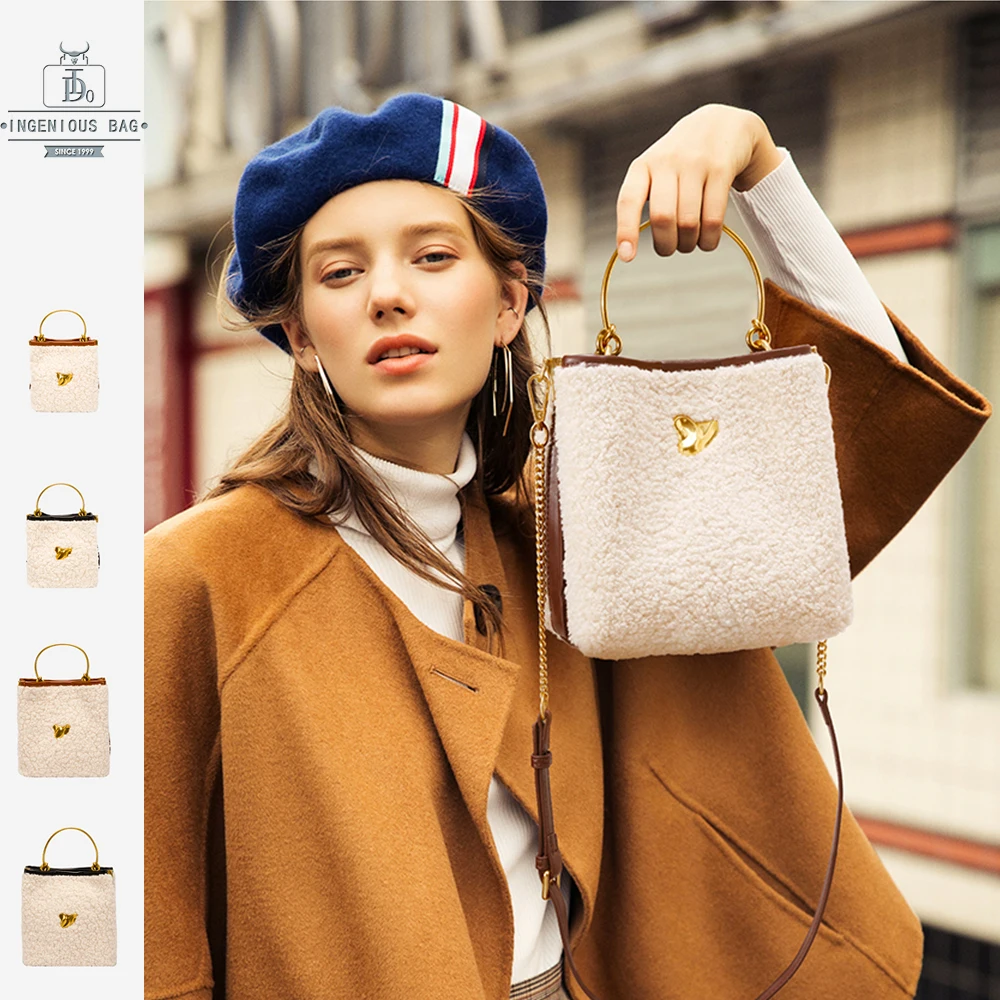 Женские сумки сумка мешок искусственный мех овечья шерсть мессенджеры женская