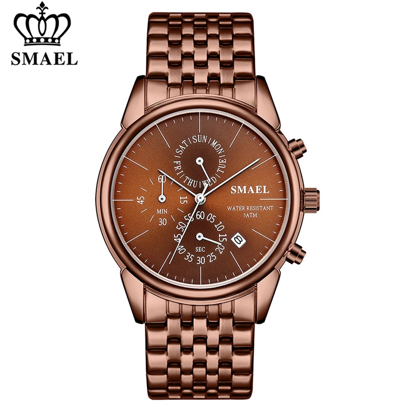

Часы SMAEL мужские Кварцевые полностью стальные, спортивные водонепроницаемые брендовые Роскошные деловые наручные