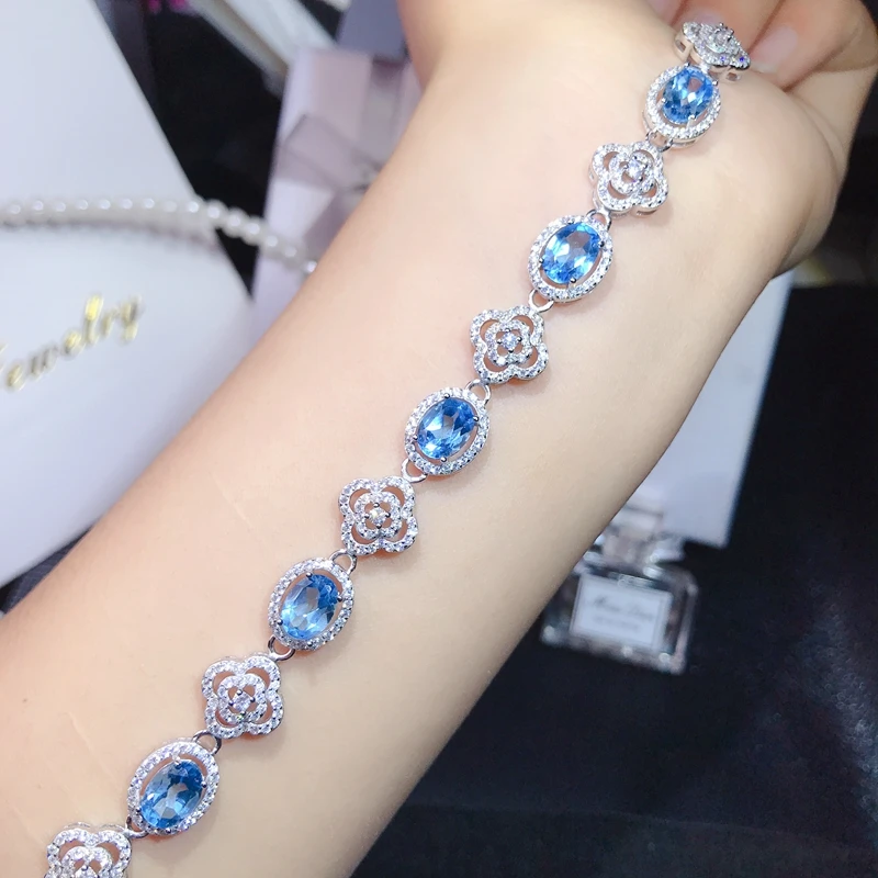 Браслет из натурального топаза большой цвет чистое серебро 925 пробы|Гибкие и