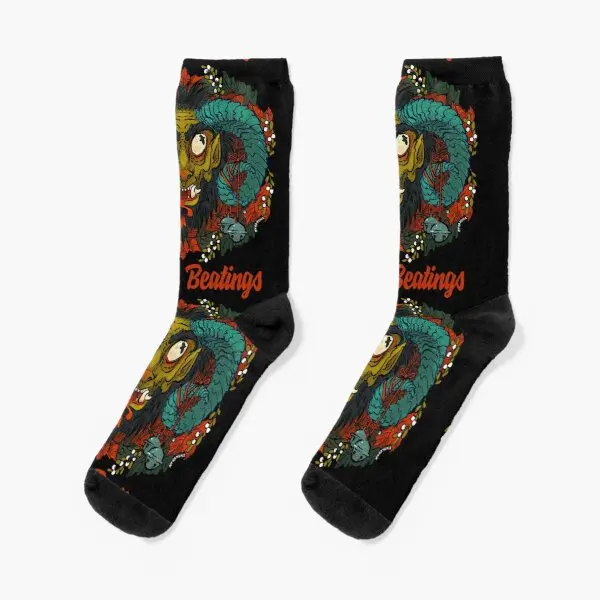 

Seasons Beatings Krampus Crew Socks Knee High Black Women Mens Ankle Best
