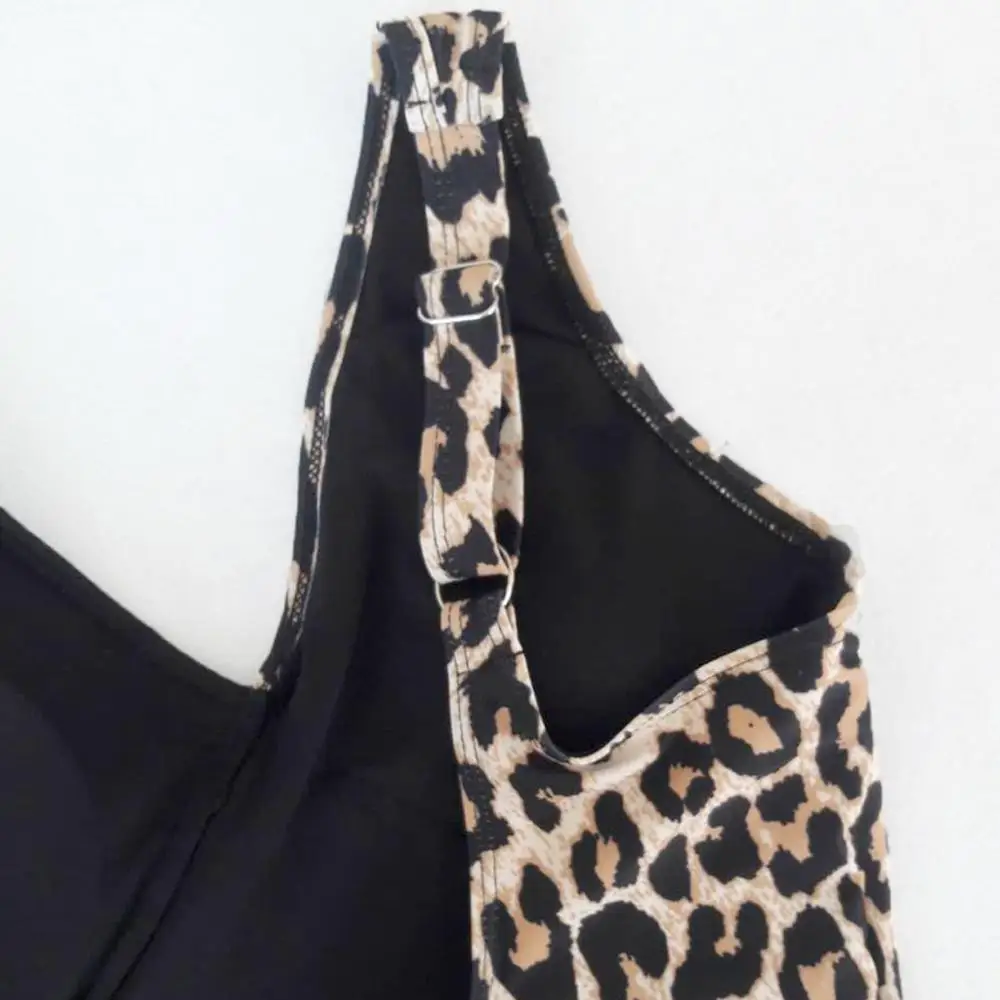 Женский слитный Боди без рукавов с леопардовым принтом купальник для дайвинга и